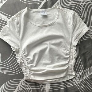 TNA White Ruched Crop Top